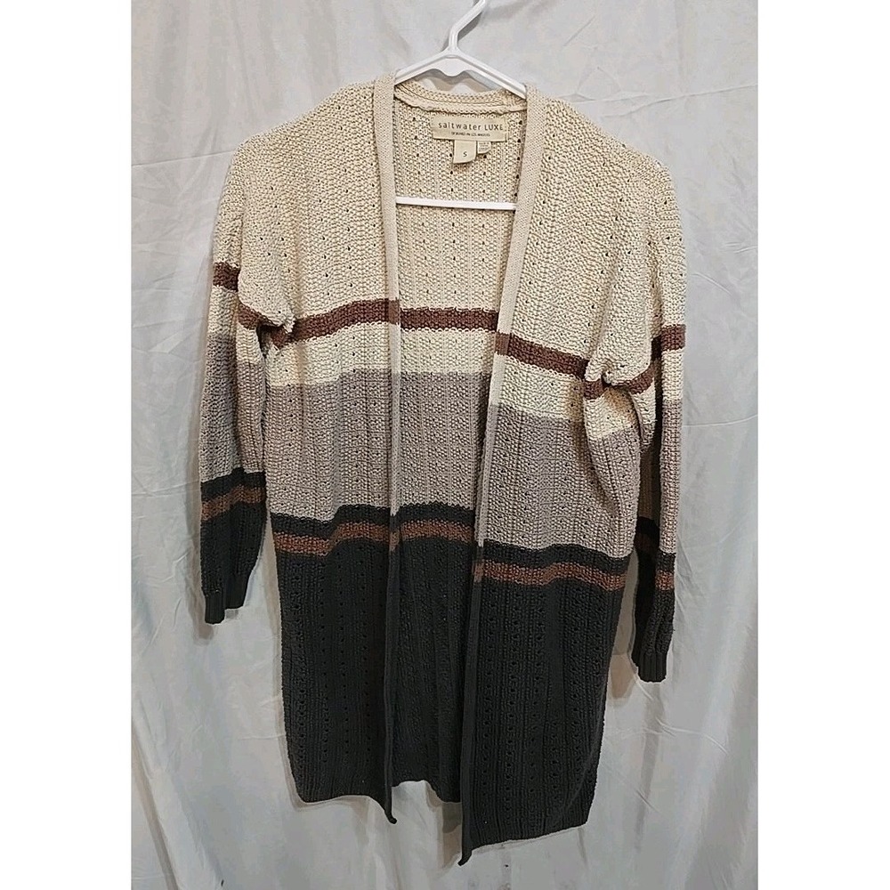 Saltwater Luxe Long Sleeve Open Front Sweater Cardigan Duster Boho Cottagecore S
